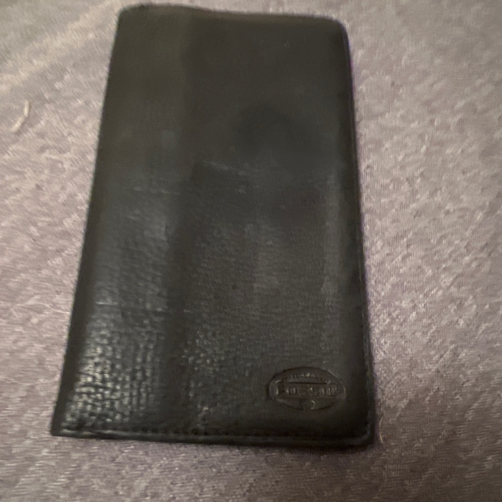 Black leather checkbook, card holder,